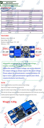 MT3608 Micro DC-DC Step Up Converter Booster Power Supply Module Boost Step-up Board MAX output 28V 2A for arduino