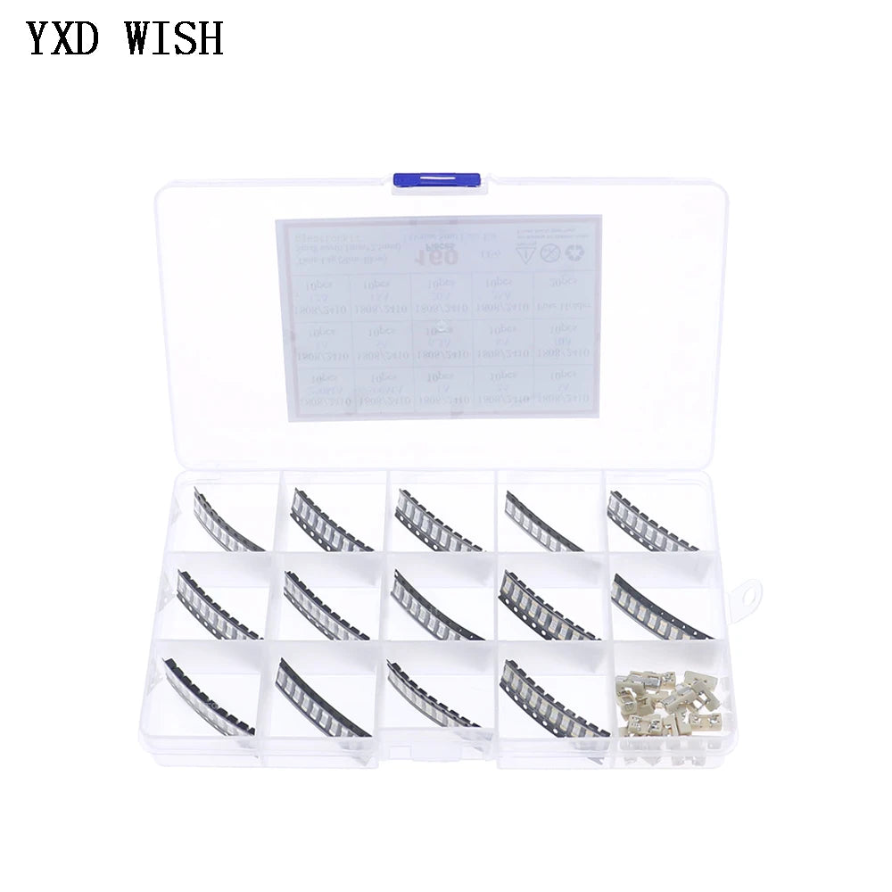 160pcs 15Values Ceramic SMD Slow Blow Fuse Kit 250mA 500mA 1A 2A 3A 4A 5A 6.3A 8A 10A 12A 15A 20A 25A 250V Fuses 1808/2410/6125