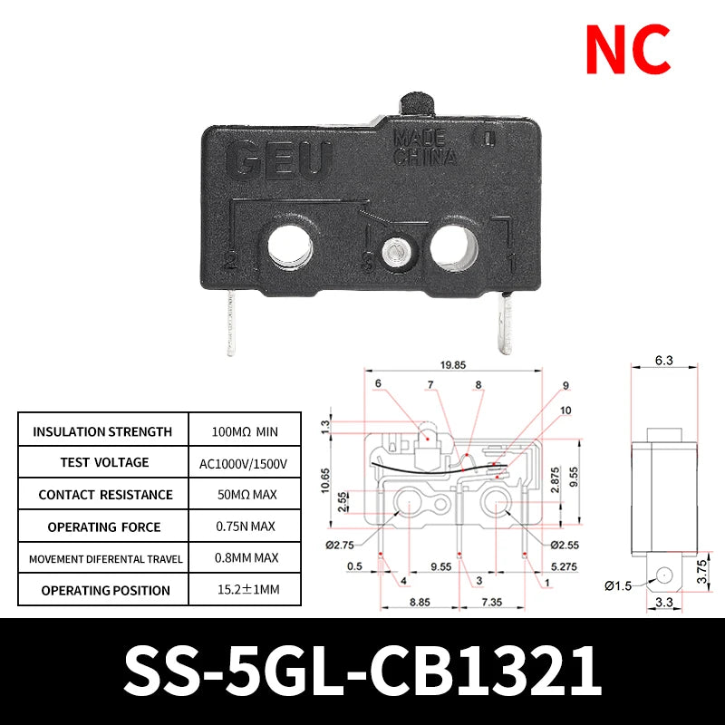 SS-5GL 2/3Pins Micro Limit Switch NO/NC/CHANGEOVER SPDT Snap Action Switch ON/OFF