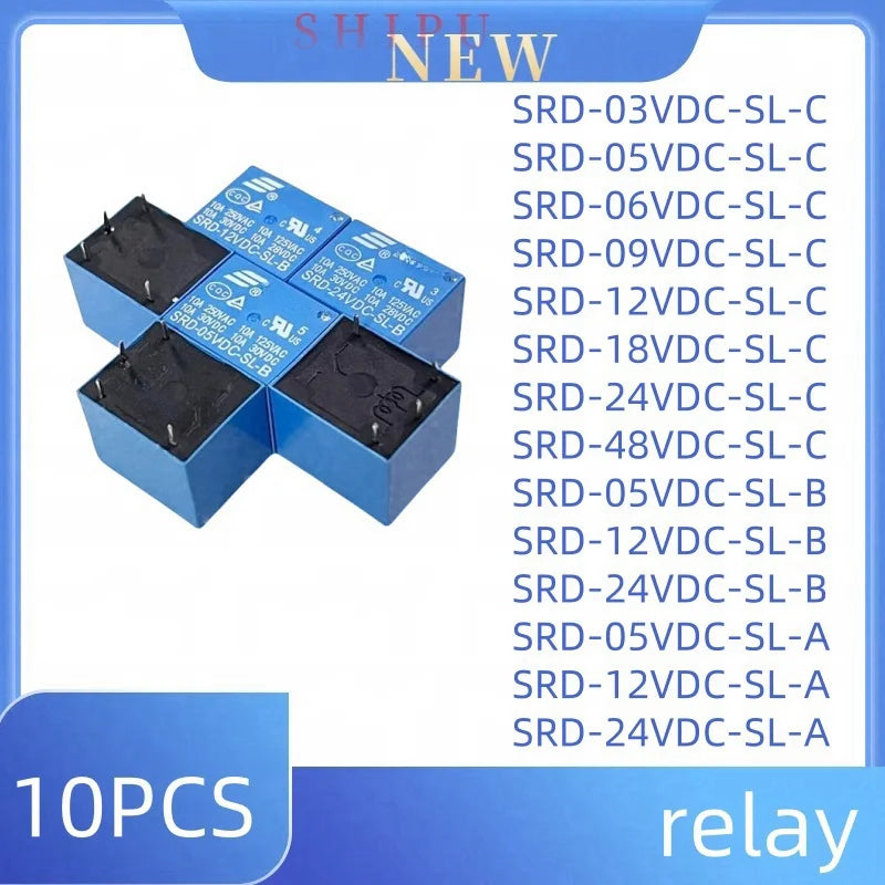 10pcs，SRD-03VDC-SL-C Relay SRD-05 SRD-05VDC-SL-B SRD-24VDC-SL-A SRD-12VDC-SL-C SL C 10A 250VAC 5PIN 3V 5V 9V 12V 24V 48V p