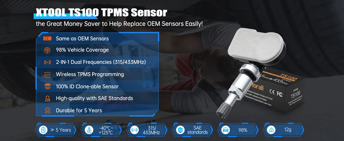 XTOOL TS100 PRO 2 in 1 SENSOR 315MHz & 433MHz TPMS Sensor NTM88 Chip Tire Repair Pressure Monitor Tester Programming Tool