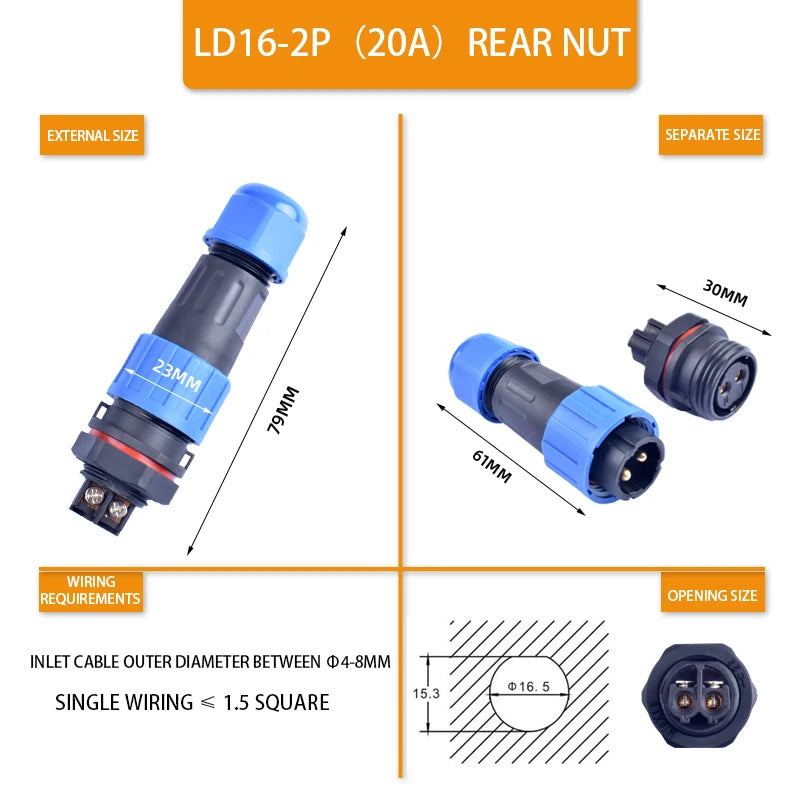 IP68 Waterproof Male Female Electrical Connector LD Series2/3/4/5/6/7/9-Pin Panel-Mount Screw Wire Cable Aviation Plug Connector