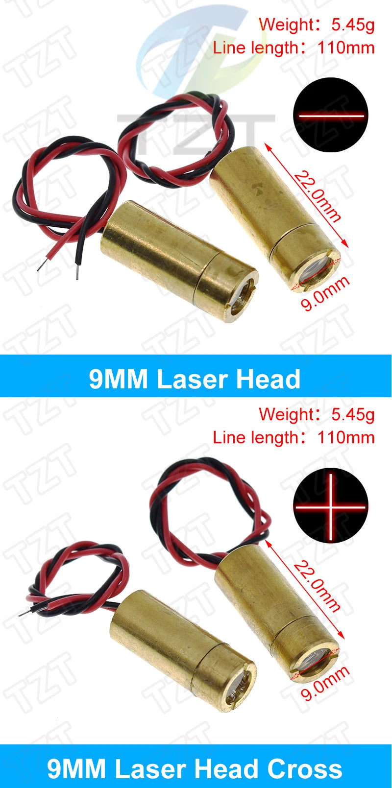 TZT 650nm 5mW 6MM 9MM 12MM Red Point / Line / Cross Laser Module Head Glass Lens Focusable Focus Adjustable Laser Head