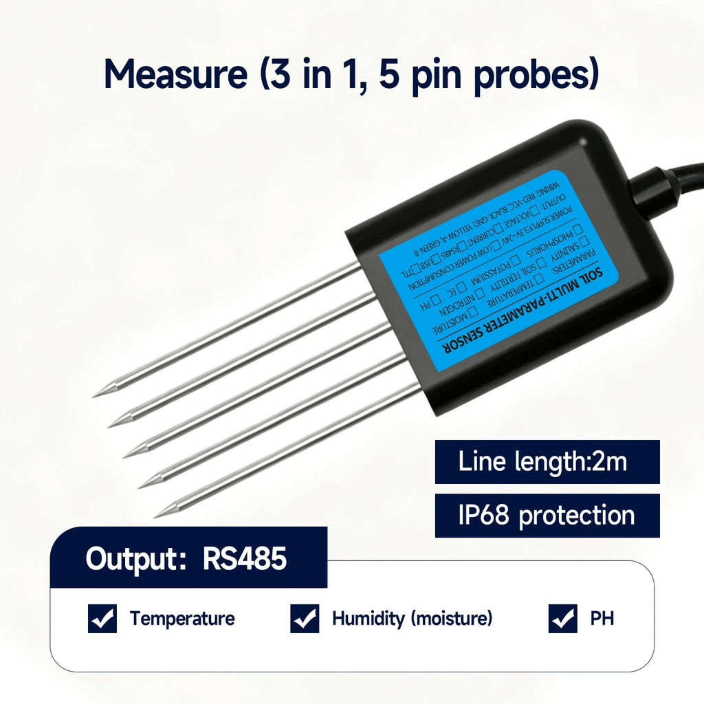 High Precision Agriculture Soil Sensor Moisture Temperature Humidity EC PH NPK with Optional 4-20mA 0-5V RS485 Output