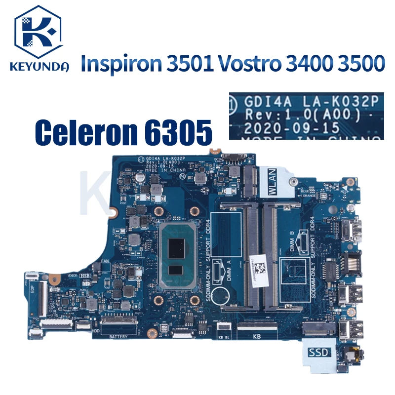 NEW For DELL Vostro 3400 3500 Inspiron 3501 Notebook Mainboard LA-K032P 07HC6F 06PGNJ I3 I5 I7-11TH CPU Laptop Motherboard Test