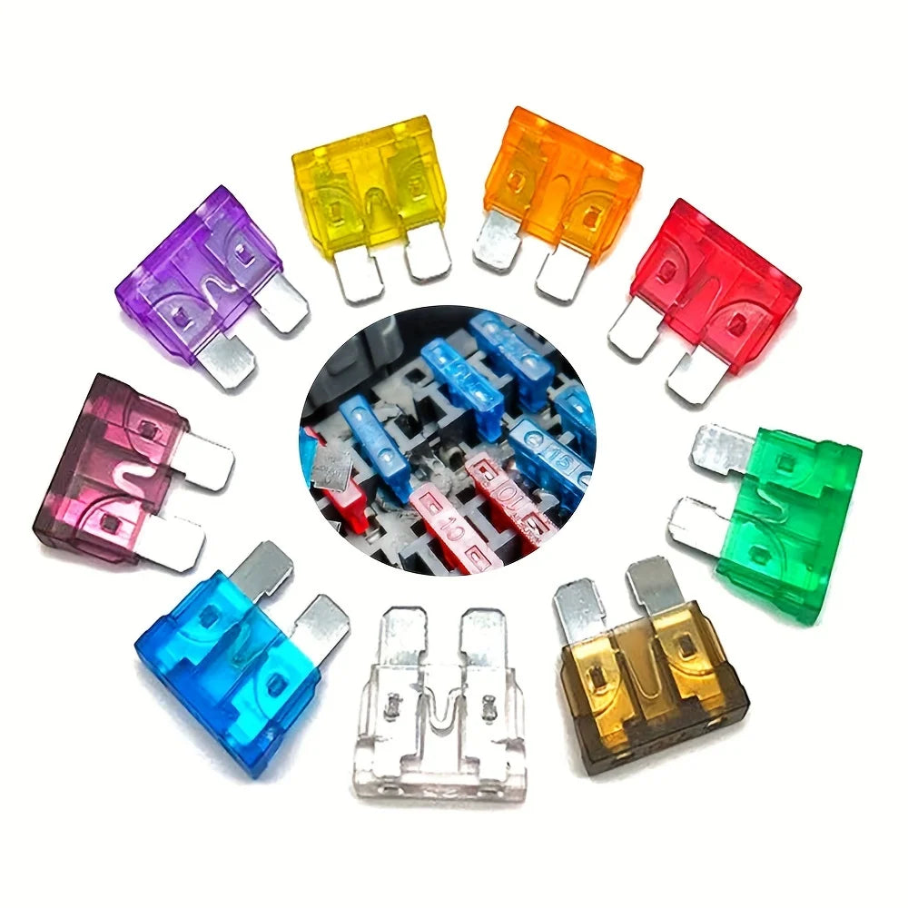 100/180 Piece Automotive Fuse Set, Complete Range of Current Specifications. Color-Coded Amperage for Quick Identification; High-Quality Conductive Metals with Good Conductivity and Sensitive Melting Properties. Transparent C