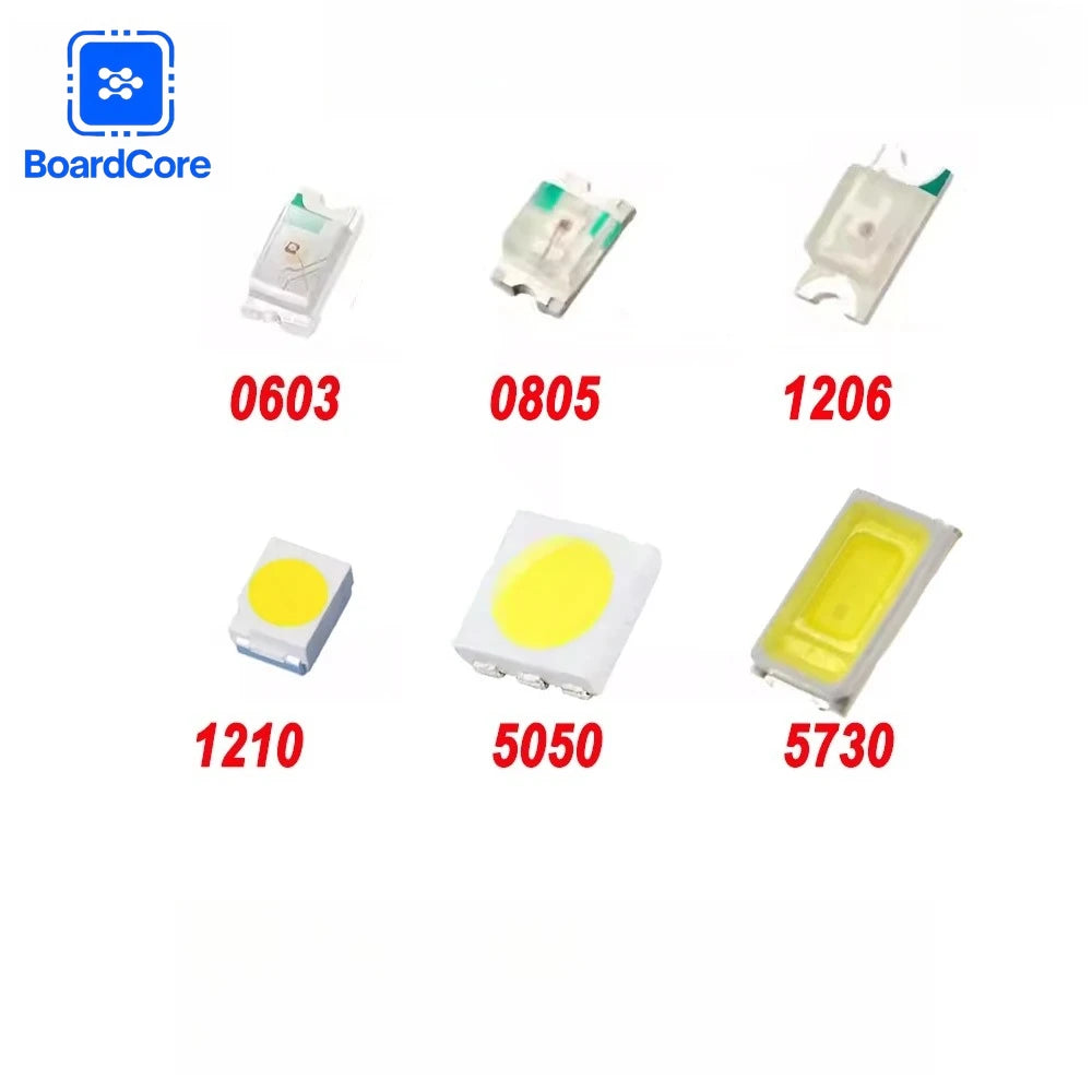5 Colors SMD LED Light Emitting Diode Assortment Kit - 100pcs 0603/0805/1206/1210/5050/5730 Miniature LED Diodes