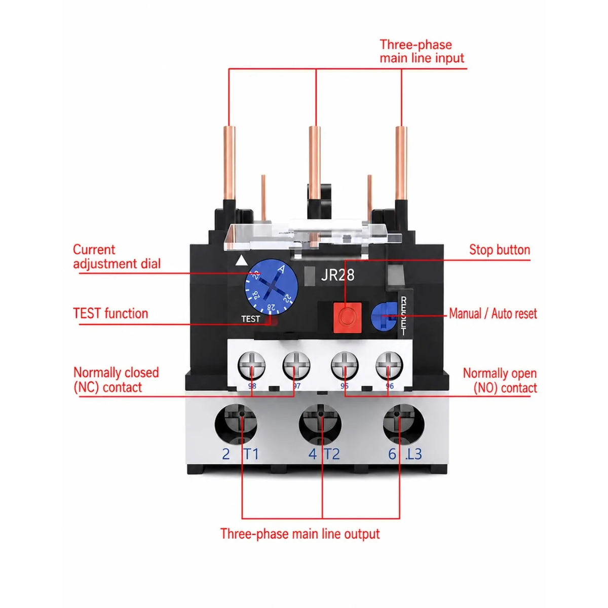JR28 Series Thermal Overload Relay 25A 36A  Adjustable Current Motor Protection Electrical Overload Protector for AC Contactor