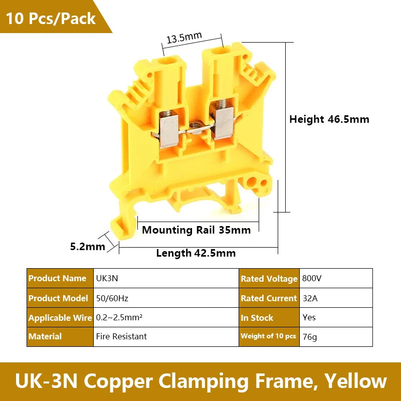 UK 2.5 Terminal Block UK2.5B Screw Connection Connect Strip 2.5B/3N/5N/6N/10N  2.5mm² Cable Electrical Din Rail Wire Connector