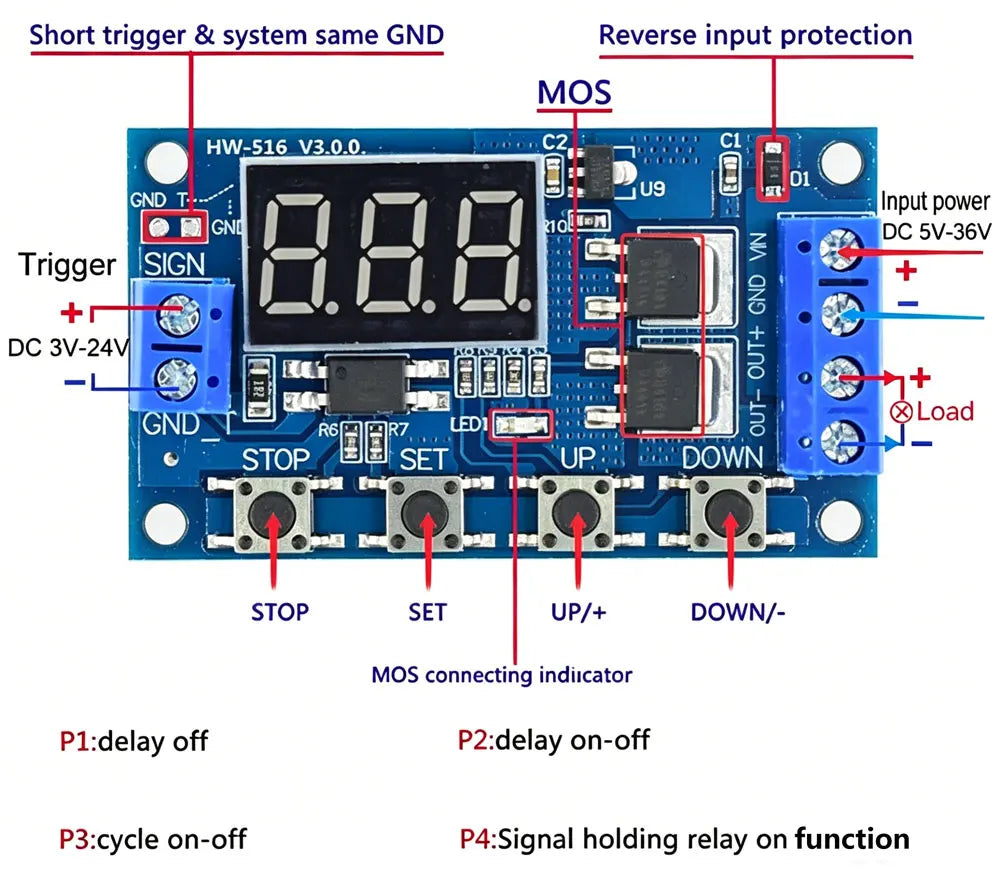 DC 12V 24V Dual MOS LED Digital Time Delay Relay Trigger Cycle Timer Delay Switch Circuit Board Timing Control Module DIY