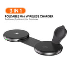 AUFU 3 in 1 Wireless Charging Station Fast Magnetic Foldable Travel Charger Station for iPhone 16 15 14 Pro Apple Watch Airpods