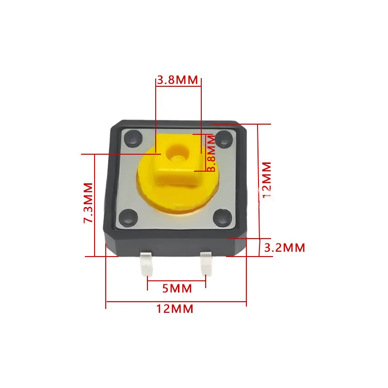 12set Tactile Push Button Switch Momentary 12*12*7.3MM Micro switch button with knob Yellow Green Red Kit 12x12x7.3
