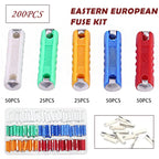 200PCS Eastern European Fuse Kit, 5 Types 5A/8A/10A/16A/25A Torpedo Shaped Old Style Automotive Cars Fuses