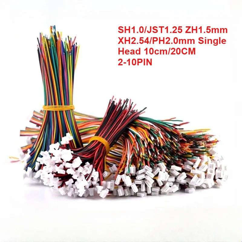 10pcs SH1.0/1.25 ZH1.5mm XH2.54/PH2.0mm Single Head Male Plug Connector 2P/3/4/5/6/7/8/9/10Pin 10cm 20cm Wire