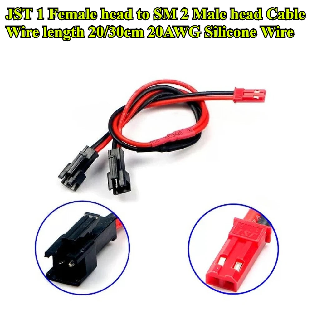 2Pin LED Y Splitter Connector JST 1 Male/Female to SM 2 Female/Male Wire Cable 20AWG for WS2812 WS2811 SK6812 RGB RGBW Led Strip