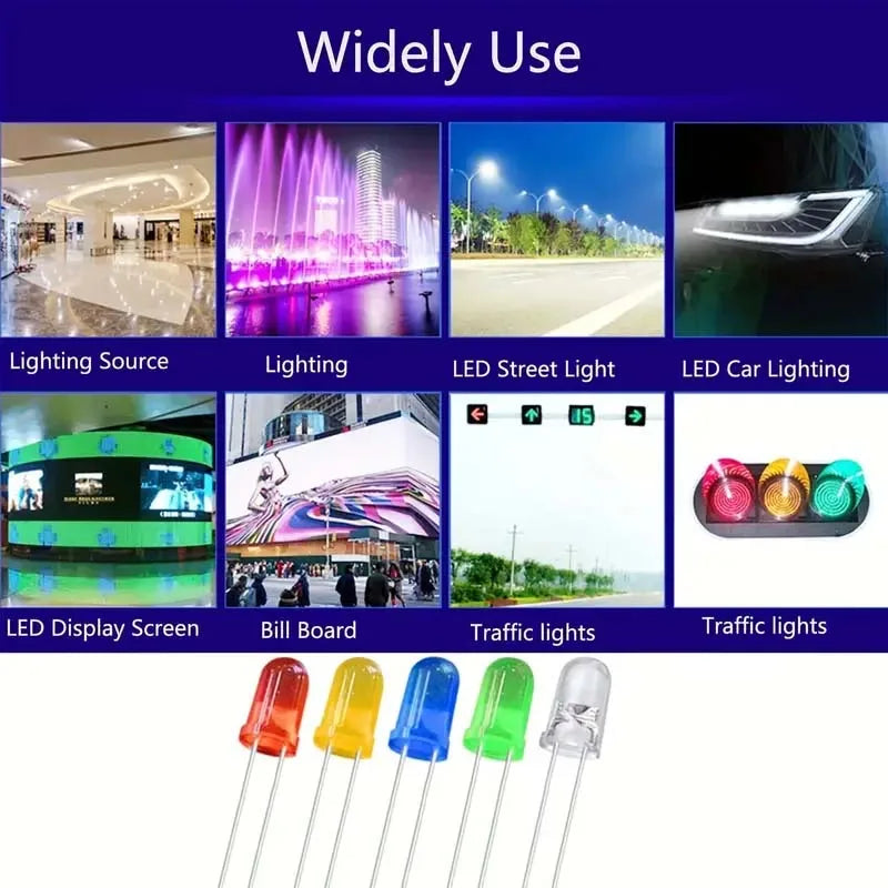 500Pcs Box 5mm LED Diode Yellow Red Blue Green White Assortment Light DIY Kit Light Emitting Diode Set