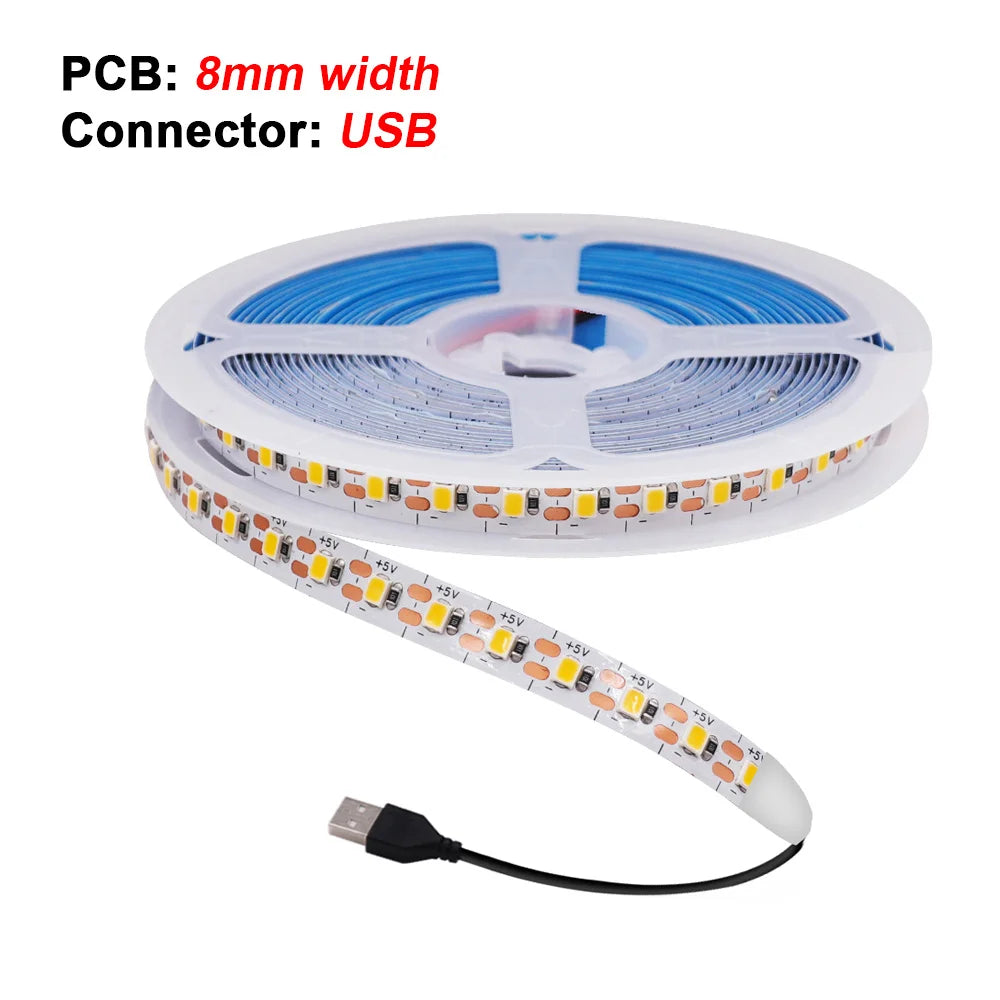 3mm 5mm PCB LED Strip Light Ultra Thin 1 LED Cut 5V 2835 120LEDs/m 8mm Flexible Tape DC IP21 Not Waterproof Warm Natural White