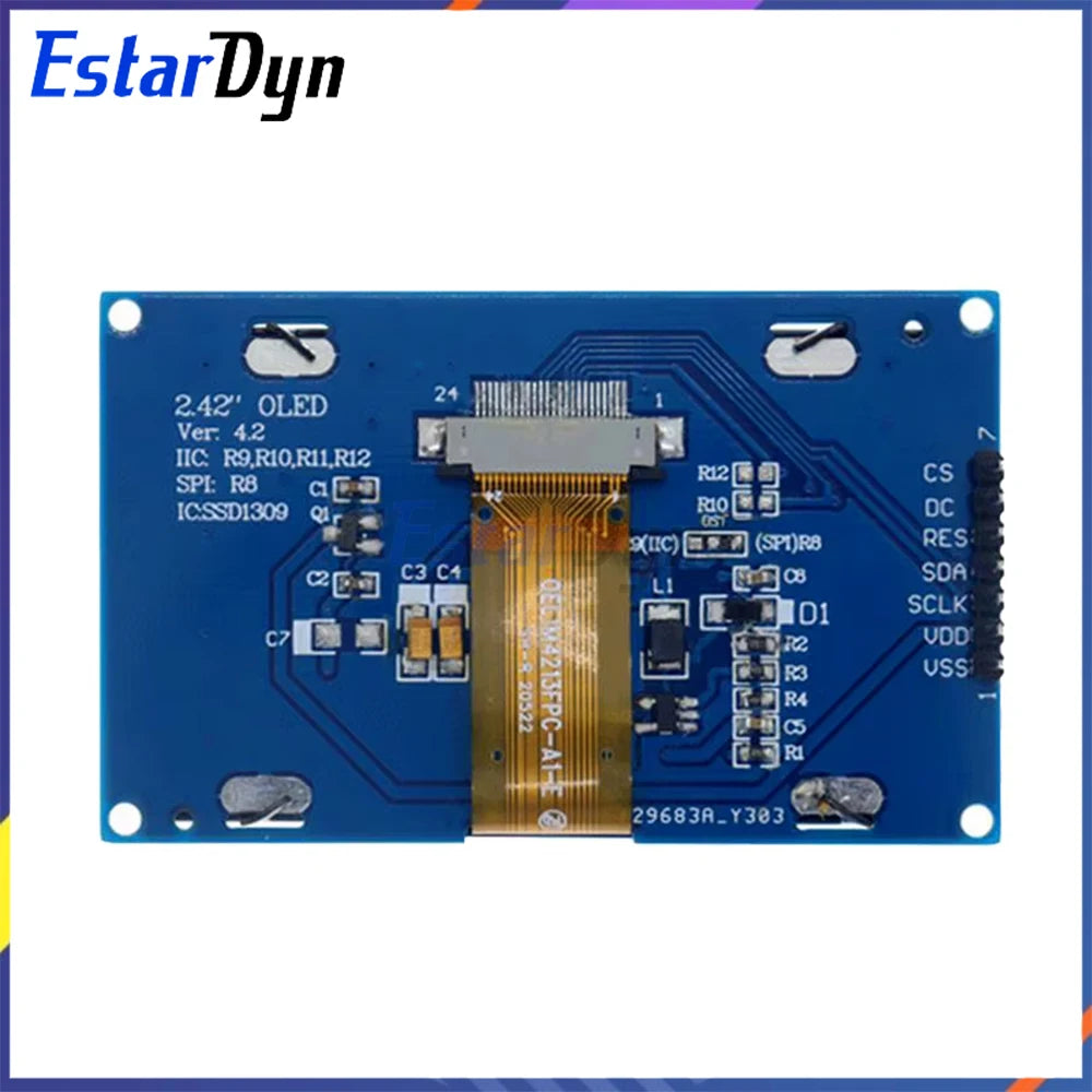 SSD1309 2.42 inch OLED Display 128x64 HD SPI/I2C Interface 7Pin for UNO R3, 3.3V/5V