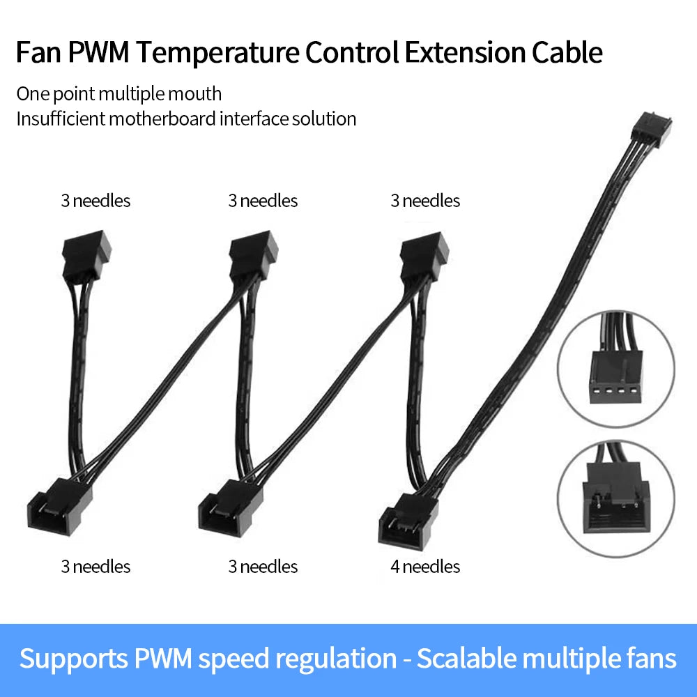 4 Pin PWM Fan Power Extension Cable 4 Pin PWM Female To 3/4 Pin PWM Male Adapter Multi Splitter for 4 Pin 3 Pin Case