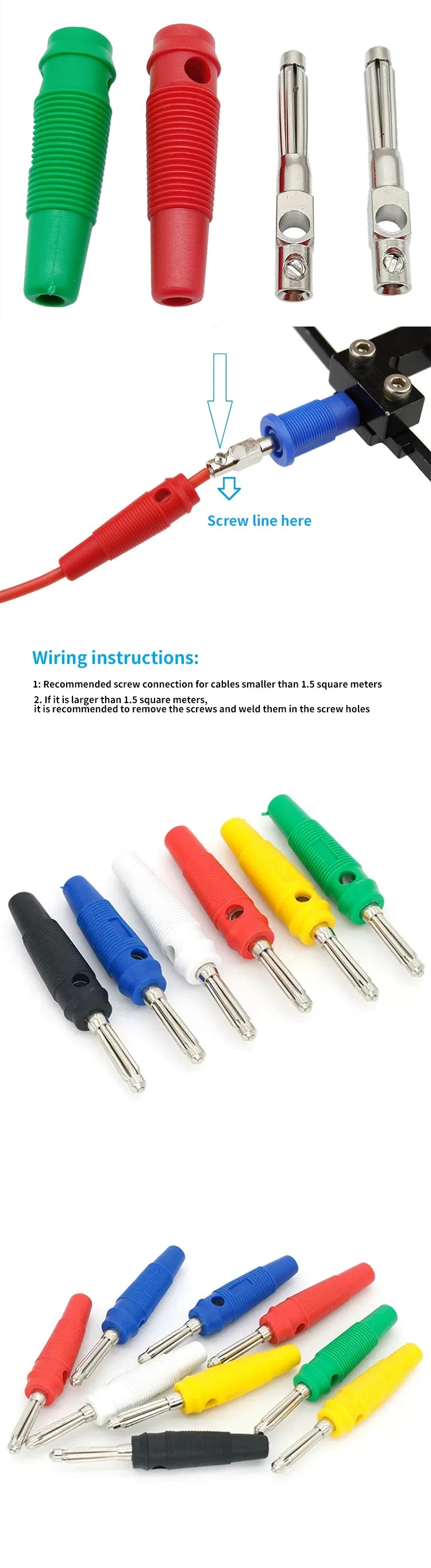 10PCS 4mm 32A Solderless Side Stackable Banana Plug High Current Insulated Shrouded Connector