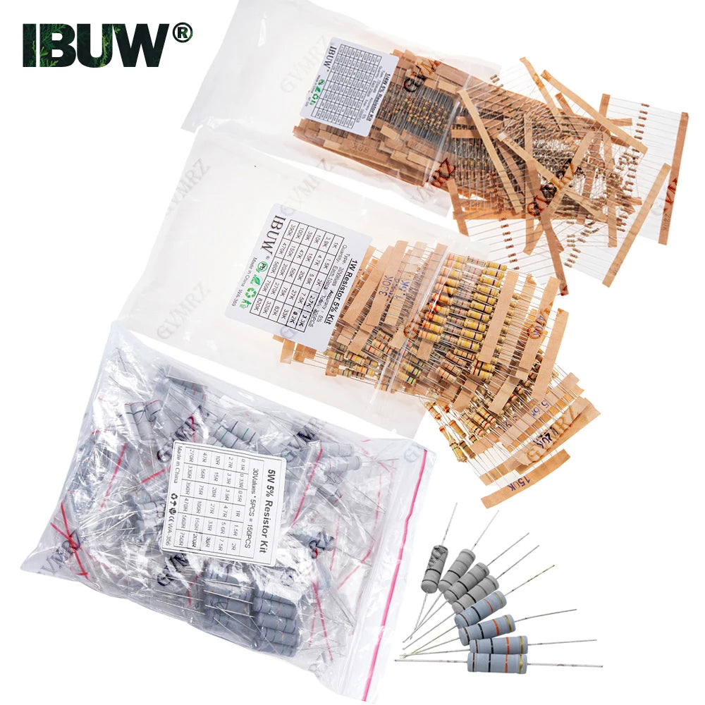 1/2W 1W 2W 3W Resistance 5% Metal Film Resistor Assortment Kit Set 30Kinds Each 5/10PCS 1R~750R 1K~820K Ohm