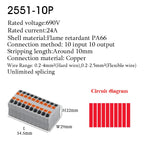 Wire Connectors Push-in Electrical Cable Terminal Block Multiple In Multiple Out Spliceable Mount On Din Rail With Fixing Hole