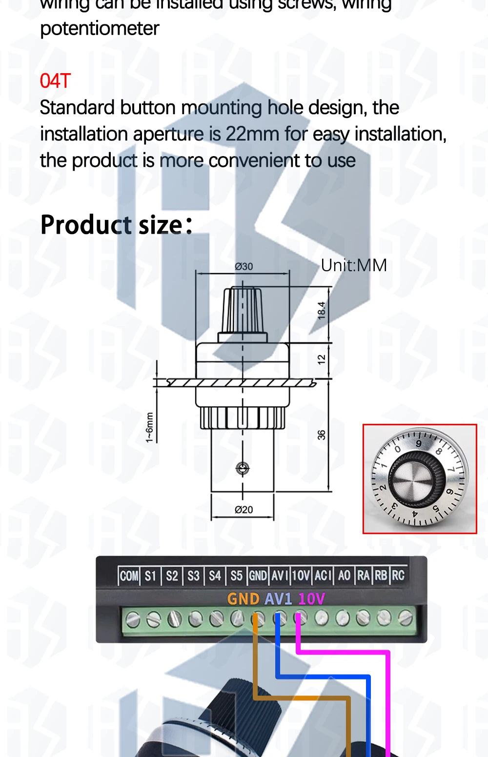 ‌LA42DWQ-22 Industrial Rotary Potentiometer - 1K-500K Ohm Precision Variable Resistor with 22mm Panel Mount for VFD Speed Contro