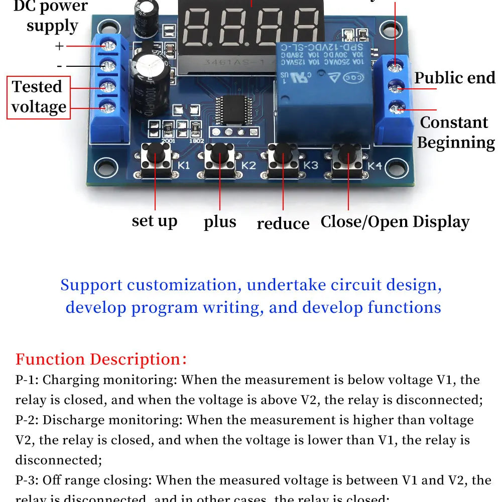 DC 5V Voltage Detection Relay Switch Board Charge and Discharge Protection Detection Upper and Lower Limit Alarm Control Module