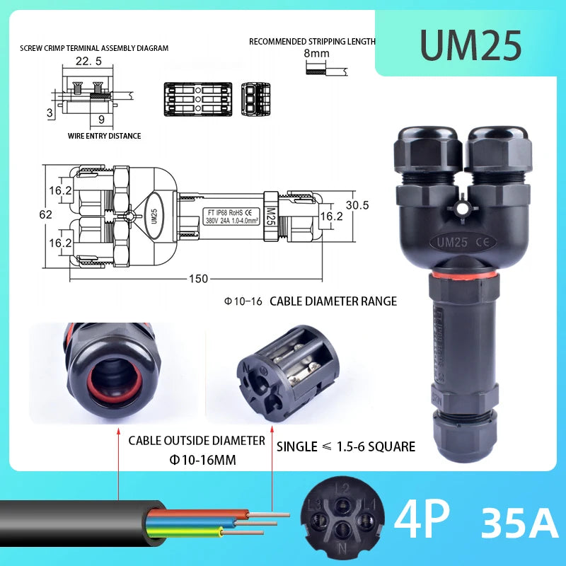 IP68 Waterproof Connector Outdoor LED Lighting Sealed Connector  Assembly Type Wire And Cable Quick Terminal Connector 2/3/4/5P