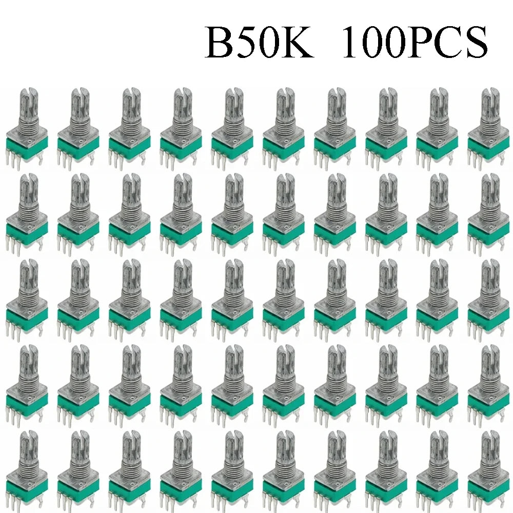 100PCS RK097 Precision Linear Potentiometer Vertical Single Link Shank 15mm D axis B2K B10K B20K B50K B100K B500K B1M