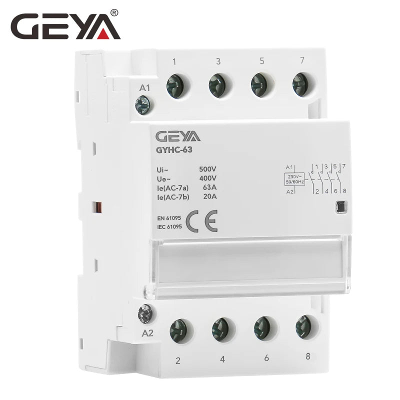 GEYA Modular AC Contactor 2P 4P 25A 63A 2NO or 4NO or 2NC2NO 220V/230V 50/60HZ Din Rail Household Contactor Auto Type