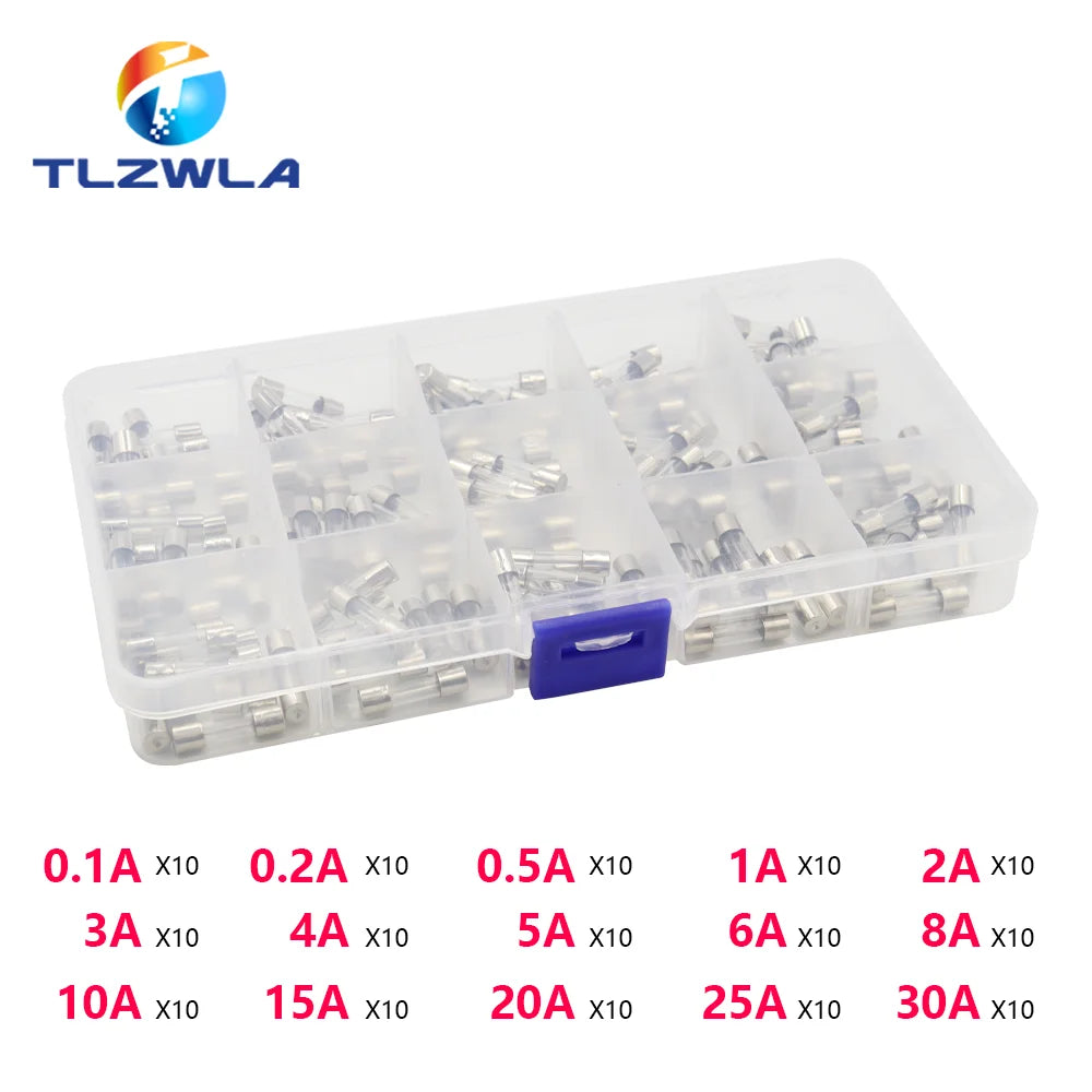 15Kinds 150PCS 5X20MM Fast-blow Glass Tube Fuses Car Ceramic Fuse Tube Assorted Kit 5*20 with Box fusiveis 0.1A-30A Household