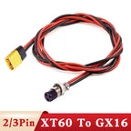 XT60 To GX16 2/3 Pin Aviation Plug Male To Female Power Cord 12AWG Electric Vehicle Battery Charging Power Output Cable 0.3-3M