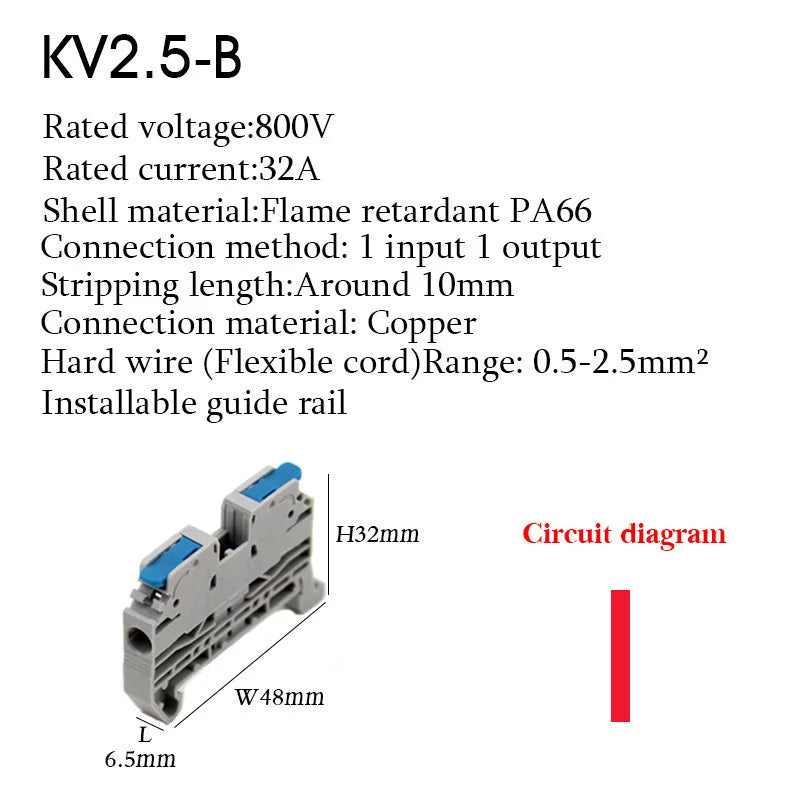 KV2.5 Direct Insertion Quick Terminal Block Rail Type Wire Connector Instead Of UK/ST/PT/SAK Docking For Parallel Connection