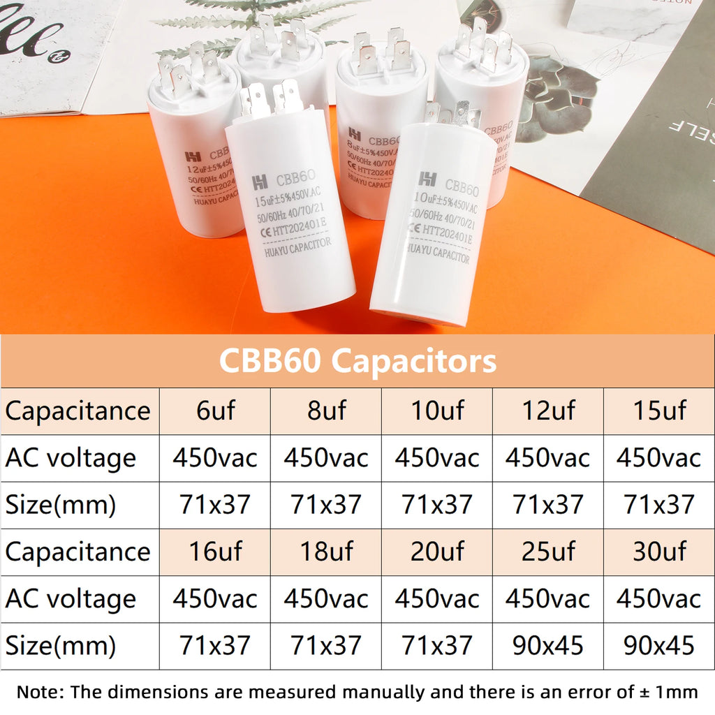 CBB60 Capacitor 450VAC Double Insert 50/60hz Electric Replacement Start Run Capacitor For Air Compressor Water Pump Motor