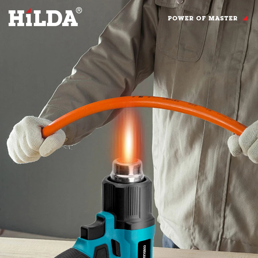 HILDA Cordless Heat Hot Air Gun Temperature Adjustment Electric Shrink Wrapping Tool Dryer With Nozzles for Makita 18V Battery