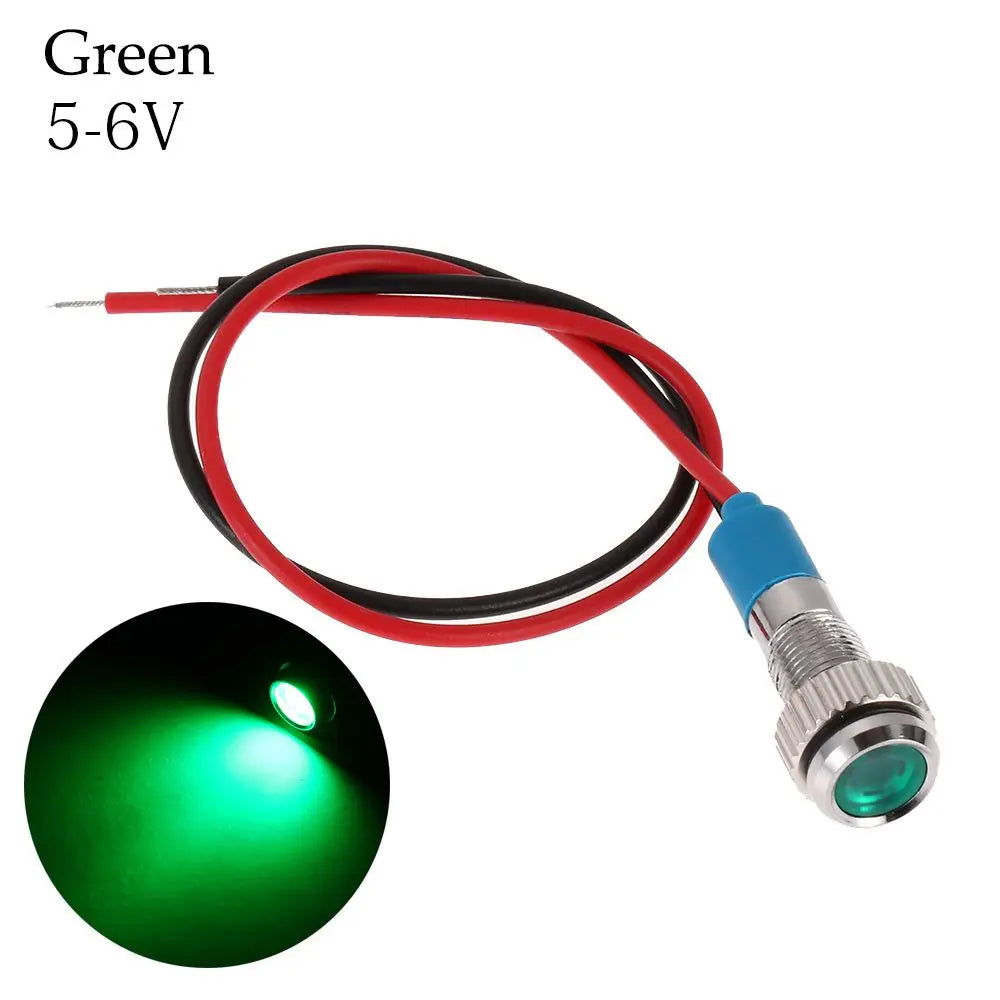 1Pc Dashboard With Wire Red Yellow Blue Green White 6mm 3V 5V 6V 9V 12V 24V 220V LED Metal Indicator Light Signal Lamp