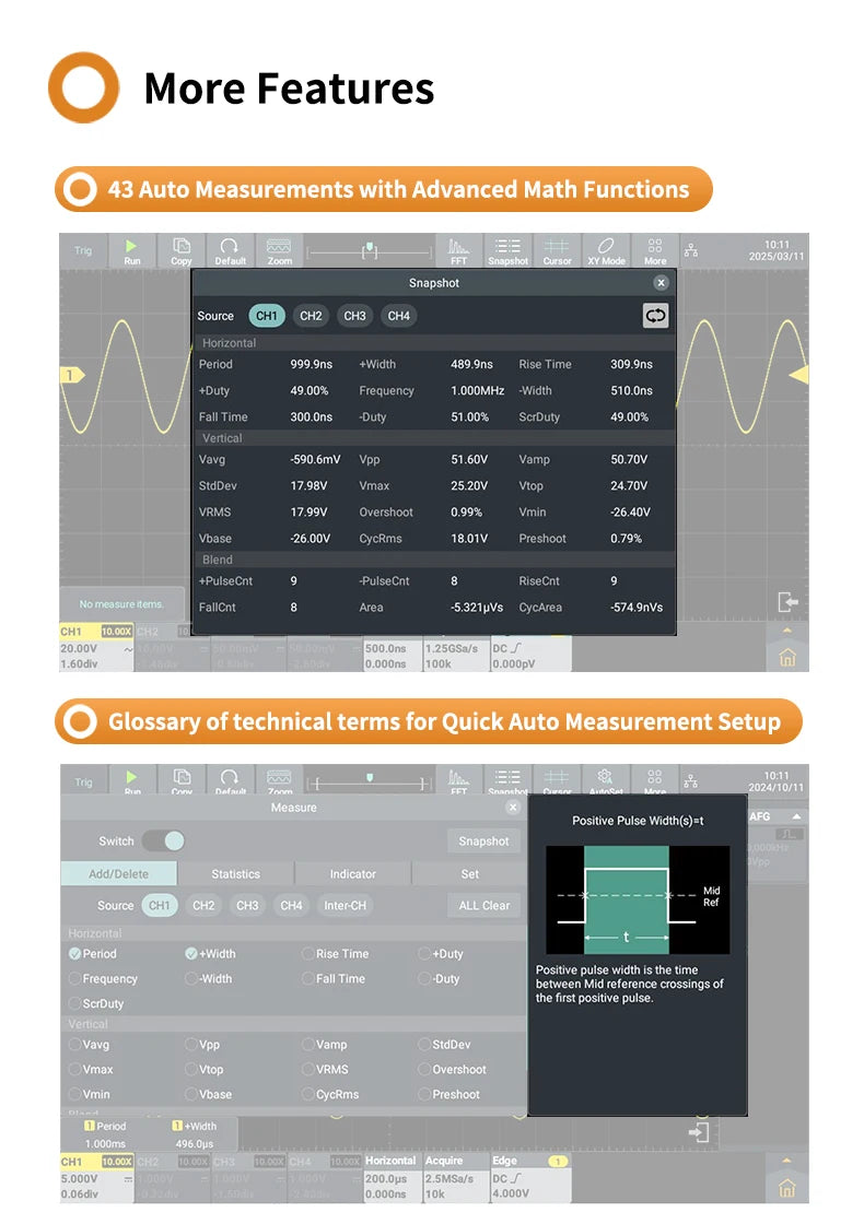 OWON ADS800A Portable Digital Oscilloscope 100MHz Bandwidth 1GSa/s 7" TFT-LCD Storage Multimeter Auto Measure USB/PC Connect