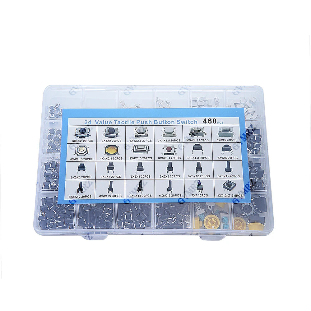 460PCS SMD Micro Momentary Tact Switch Assortment Kit 24 Values Tactile Push Button Switch for Car Remote Control with Box
