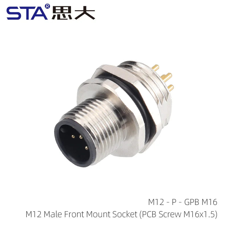 M12 Sensor Waterproof Circular Connector Panel Mount Bulkhead Installation Metal Male Female PCB Socket 2 3 4 5 6 8 12 17pin