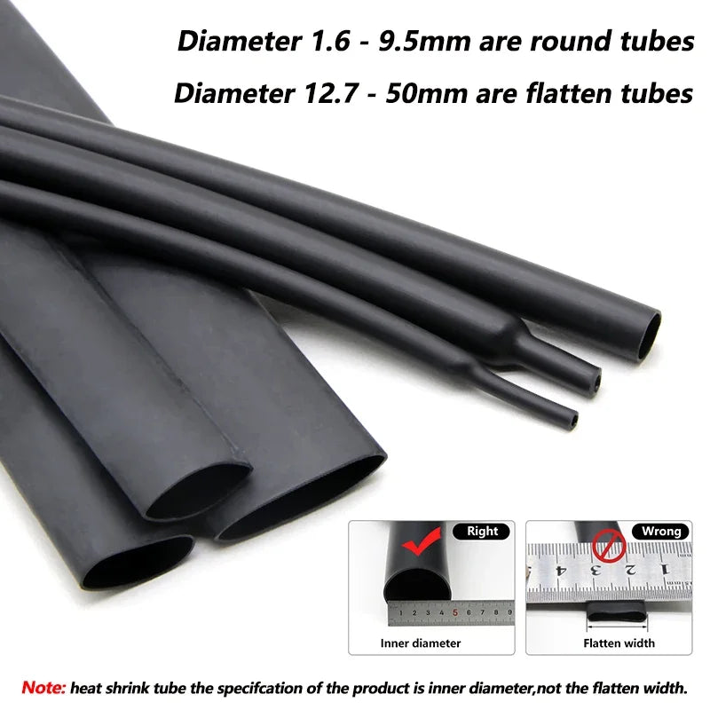 3:1 Black Dual Wall Heat Shrink Tube with Glue Dia.1.6mm - 50mm Polyolefin Insulated Wire Wrap Heat-shrinkable Sleeve For Cables