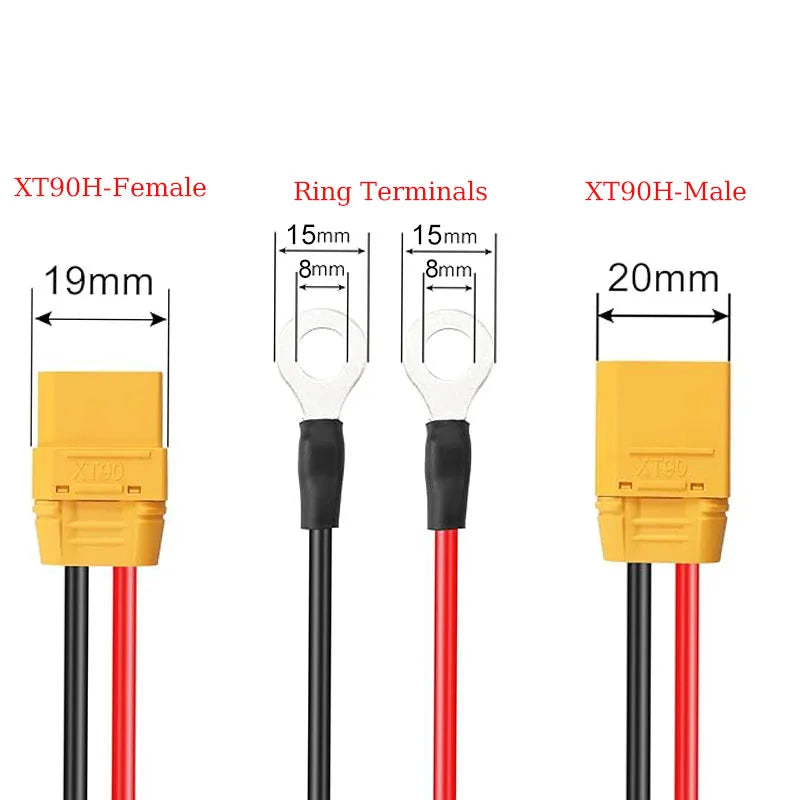 XT90 to O-Ring Terminal Cable XT90H Male and Female to O-Ring Connector Cable with (1m~10m )12AWG 10AWG Silicone Wire