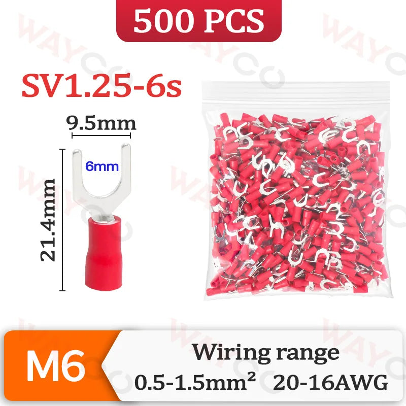 500PCS Fork Crimp Terminal M4/M5/M6 Spade Plugs Pre-insulated Ferrules Lugs For Splice Electricals Cable Wire End Connectors