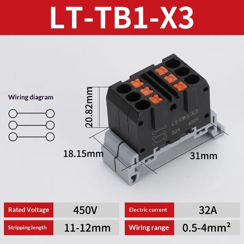 Push-in Terminal Block Multiple In Out Terminal Quick Connection of Wires Din Rail Wire Connector Universal Junction Box TB1-X6D