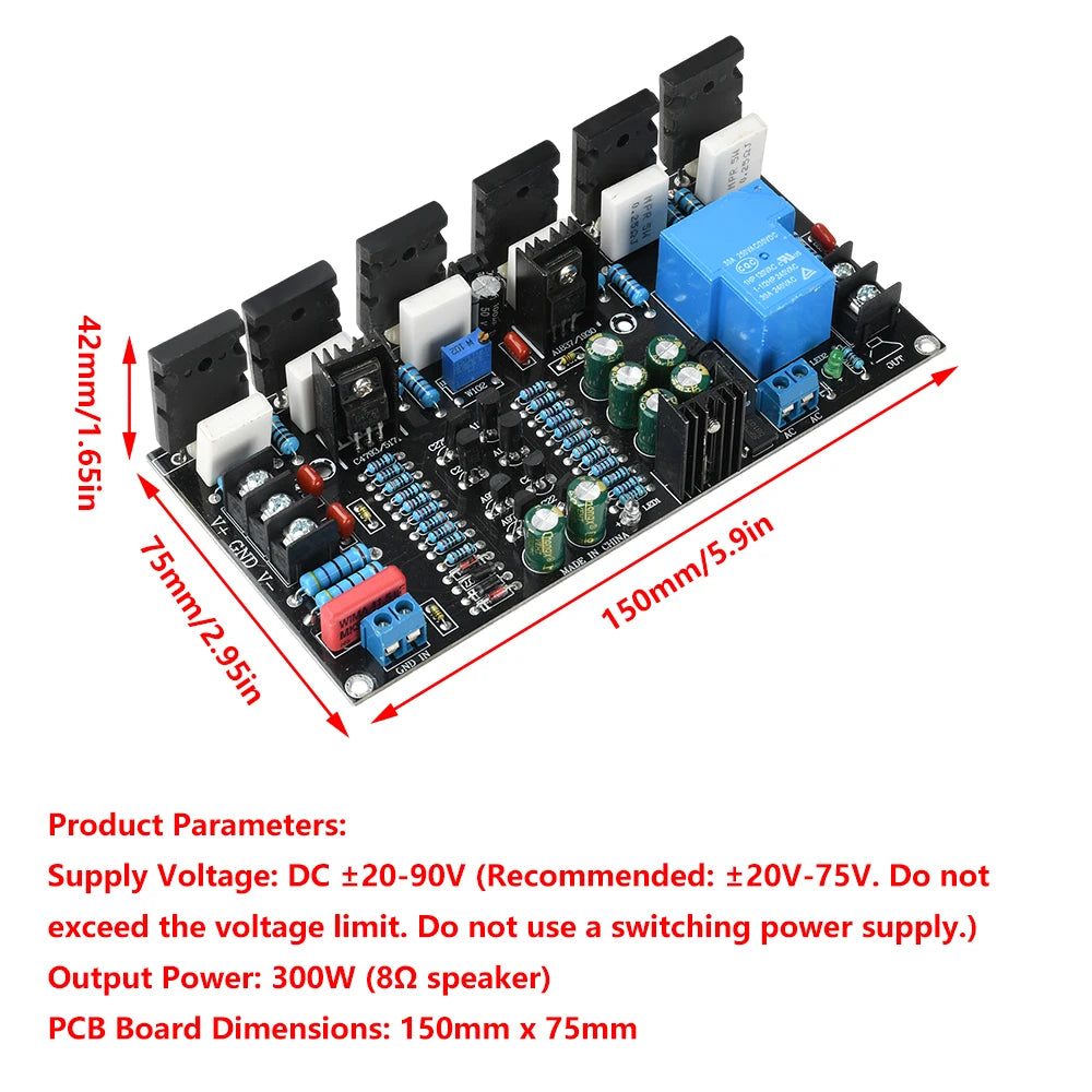 300W Mono Power Amplifier Board 1943+5200 Hifi High-Power Audio Amplifier Board With Speaker Protection