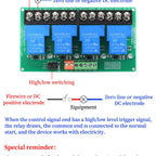 4-Channel Relay Module DC 5V/12V/24V High Low Level Triggers Smart Home PLC Automation Control 30A for Electronic Projects
