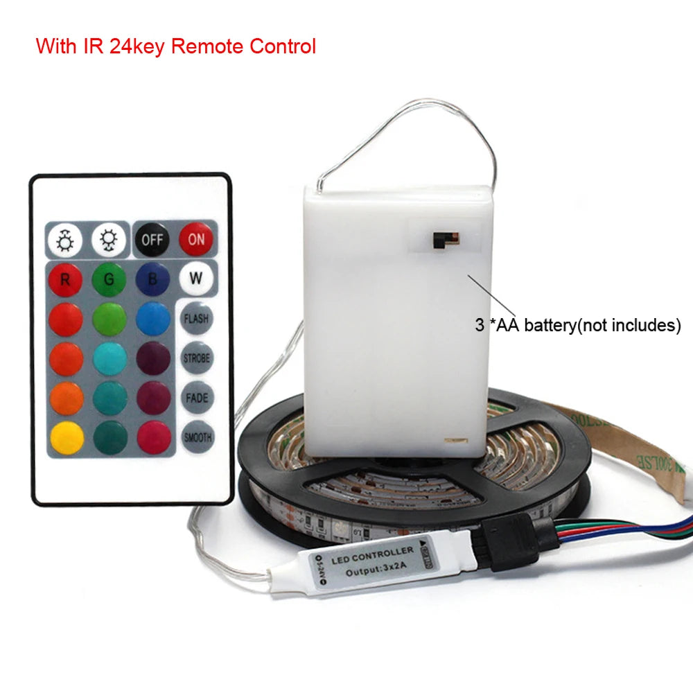 5V 5050 RGB LED Strip Light Battery Power 3 17 24 KEY Remote Control Kit Waterproof Ribbon Tape Stable Led Strips Home Decor