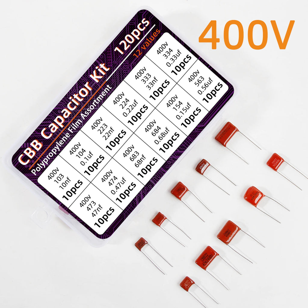 120pcs CBB Capacitor Assortment Kit Metallized Polypropylene Film Capacitors