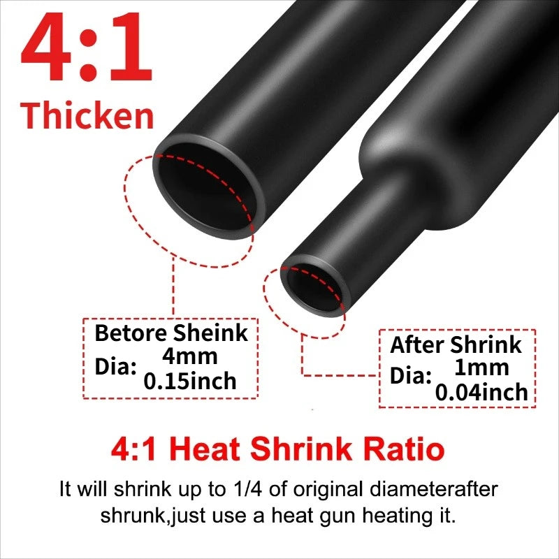 3M 4:1 Heat Shrink Tube Thicken with Glue Thermoretractile Heat Shrinkable Tubing Dual Wall Heat Shrink Tubing 4 6 8 12 16 20 24
