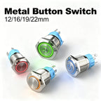 Metal Round Push Button Switch 12‑16‑19‑22mm, Momentary & Latching Power Control Button with LED Indicator for Electronic Projec